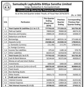 Unaudited Quarterly Financial Statement