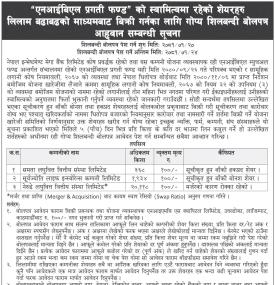 Auction of Special Shares and Bonus Shares -