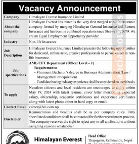 Himalayan Everest Insurance Limited Opens Exciting Opportunities in AML/CFT Department