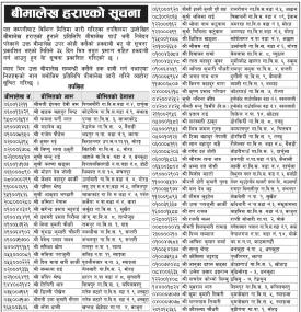 बीमालेख हराएको सम्बन्धी सूचना