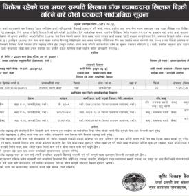 धितोमा रहेको चल अचल सम्पत्ति लिलाम डाँक बढाबढद्धारा लिलाम बिक्री गरिने बारको सूचना