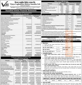 विजय लघुवित्तको तेस्रो त्रैमाससम्ममा खुद नाफा ३ करोड ३१ लाख ६६ हजार रुपैयाँ 