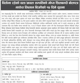 धितोमा रहेको चल अचल सम्पत्तिको गोप्य शिलबन्दी बोलपत्र मार्फत लिलाम बिक्रीको १५ दिने सूचना