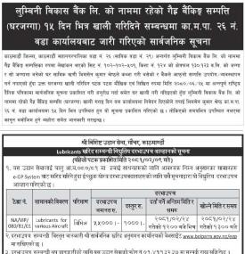 लुम्बिनी विकास बैंकको नाममा रहेको गैह्र बैंकिङ्ग सम्पत्ति (घरजग्गा) खाली गर्ने बारे सूचना