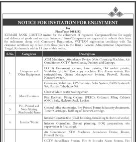 Notice for Invitation for Enlistment