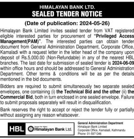 Sealed Tender Notice