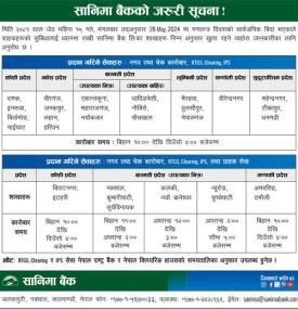 सानिमा बैंकको बैंक खुल्ला रहने सम्बन्धी सूचना -