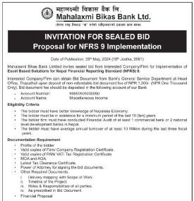 Invitation for Sealed Bid Proposal for NFRS 9 Implementation -