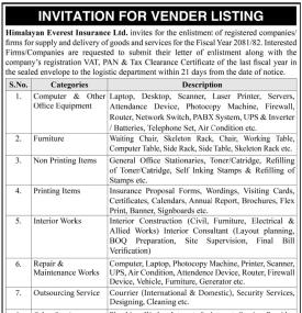 Notice for Vendor Listing