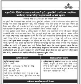 सुनसरीको तपसिलमा उल्लेखित ऋणीहरुलाई ऋणकर्जा चुक्ता भुक्तान गर्ने ३५ दिने सूचना