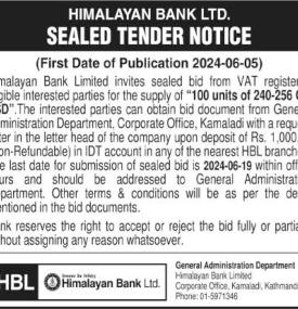 Sealed Tender Notice