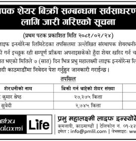 संस्थापक शेयर बिक्री बारे सर्वसाधारणहरुको लागि जारी सूचना