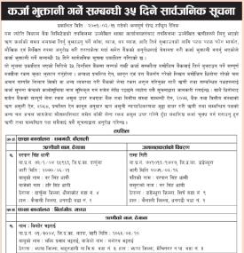 कर्जा भुक्तानी गर्ने सम्बन्धी ३५ दिने सूचना