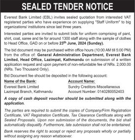 Sealed Tender Notice -