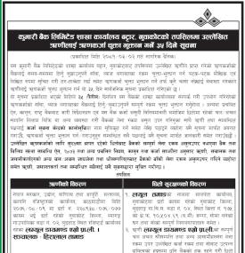 नुवाकोटको तपसिलमा उल्लेखित ऋणीहरुलाई ऋणकर्जा चुक्ता भुक्तान गर्ने ३५ दिने सूचना