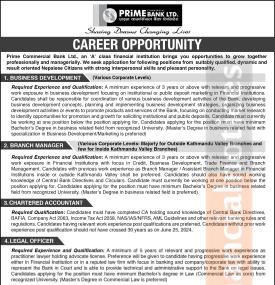 Prime Bank Announces Job Opportunities for Dynamic Nepalese Citizens