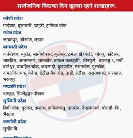 सार्वजनिक बिदाका दिन ग्लोबल आइएमई बैंकका कुन कुन शाखा खुल्ला रहन्छन ?
