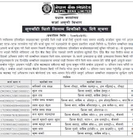 सुनचाँदी धितो लिलाम बिक्रीबारे नेपाल बैंकको सूचना -
