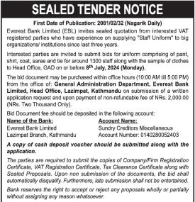Sealed Tender Notice