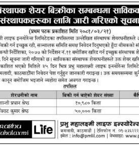 संस्थापक शेयर बिक्रीका लागि जारी गरिएको सूचना