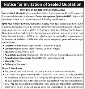 Notice for invitation of Sealed Quotation 