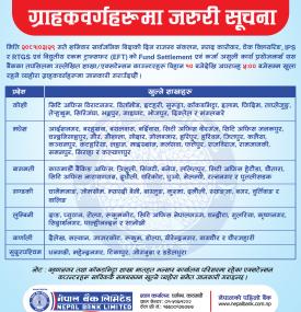 सार्वजानिक विदाको दिन पनि शाखा कार्यालयहरु खुल्ला रहने बारे जरुरी सूचना