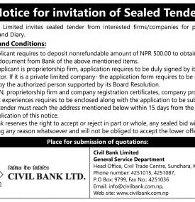Notice for invitation of Sealed Tender