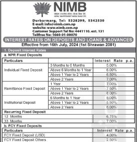 साउन महिनाका लागि नेपाल इन्भेष्टमेण्ट मेगा बैंकको नयाँ ब्याजदर सार्वजनिक
