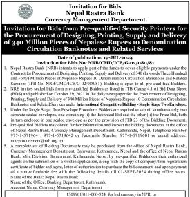 Notice on Invitation for Bid for Procurement of Designing, Printing, Supply and Delivery