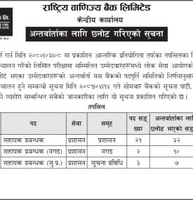 राष्ट्रिय वाणिज्य बैंकको अन्तार्वार्ताका लागि छनोट गरिएको सूचना -