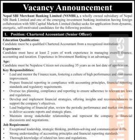 Vacancy open at Nepal SBI Merchant Banking Limited
