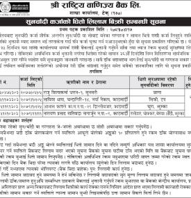 सुनचाँदी कर्जाको धितो लिलाम बिक्री सम्बन्धी सूचना