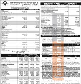 फर्स्ट माइक्रोफाइनान्स लघुवित्तको खुद नाफा १७ करोड ४२ लाख ९० हजार रुपैयाँ  - Q4 Report -