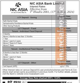 एनआइशी एशिया बैंकको नयाँ ब्याजदर सार्वजनिक, कुन खातामा कति पुग्यो ? - Interest Rates -