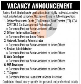 Sanima बैंकमा रोजगारीको अवसर - Banking Career