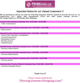 Holiday Banking Hours Notice -