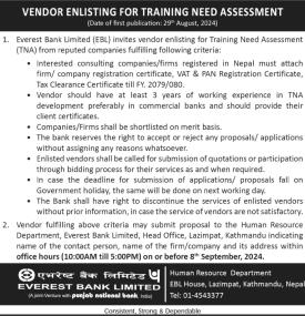Vendor Enlisting for Training Need Assessment