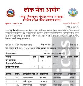 विभिन्न पदहरुको लिखित परीक्षाको नतिजा प्रकाशनसम्बन्धी सूचना