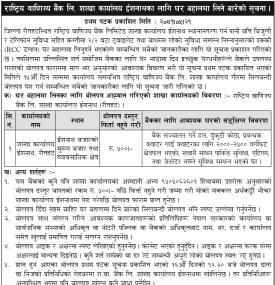 राष्ट्रिय वाणिज्य बैंकको लागि शाखा कार्यालयको लागि घर बहालमा लिने सम्बन्धी सूचना
