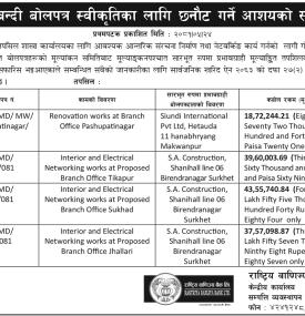 शिलबन्दी बोलपत्र स्वीकृतिका लागि छनौट गर्ने आशयको सूचना