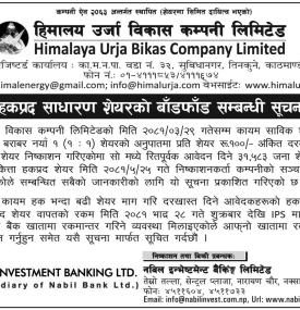 हिमालय उर्जाको हकप्रद साधारण शेयरको बाँडफाँड सम्बन्धी सूचना 
