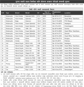 पुराना सवारी साधन बिक्रीका लागि बोलपत्र आव्हान गरिएको सम्बन्धी सूचना