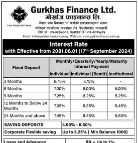 असोज एक गतेदेखि लागुहुने नयाँ ब्याजदर सार्वजनिक