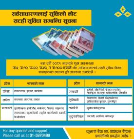 दशैंका लागि सुकिलो नोट सटही सम्बन्धि कुमारी बैंकको सूचना