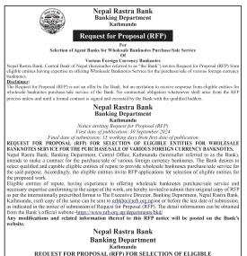 Request for Proposal: Selection of Agent Banks for Foreign Currency Banknotes Wholesale Service