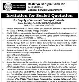 Invitation for Sealed Quotation 