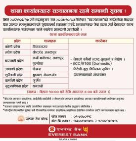 घटस्थापनामा एभरेष्ट बैंकका कुन कुन शाखा कार्यालयहरु सन्चालन रहन्छन् ?
