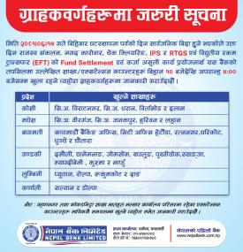 सार्वजनिक बिदा  घटस्थापना पर्वको दिन नेपाल बैंकका कुन शाखाहरू कति बजेसम्म खुल्ला रहन्छन् ?