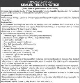 Sealed Tender Notice -