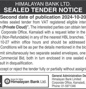 Sealed Tender Notice -